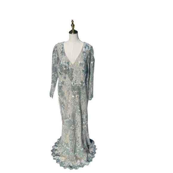 Mac Duggal Evening Gown Dress Size 20 Floral Embroidered Sequin Lace 67539 $698 - Picture 2 of 9